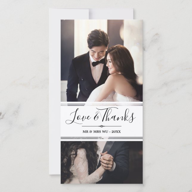 Carte De Remerciements Elegant Love & Thanks Mariage Photo Collage (Devant)