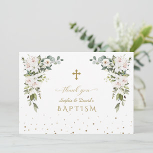 Carte De Remerciements Élégant Lys impériaux Rose Gold Twins Baptême