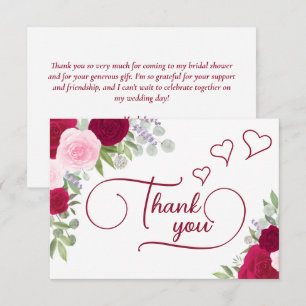 Carte De Remerciements Elegant Magenta et Rose Boho Roses Baby Shower Fil
