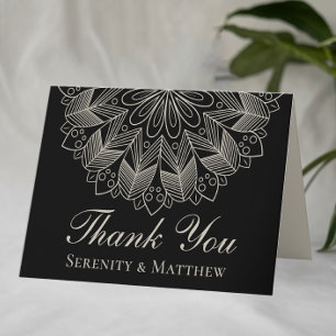 Carte De Remerciements Élégant Mandala Henna Indienne Mariage Noir Boho