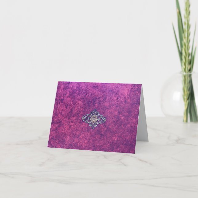 Carte De Remerciements Elégant marbre violet avec centre médaillon d'or. (Devant)
