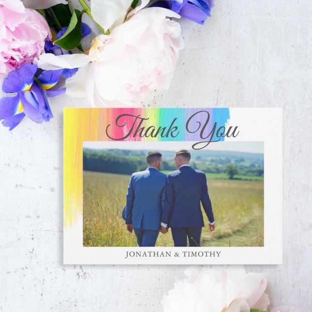 Carte De Remerciements Élégant Mariage arc-en-ciel photo LGBTQ Couple (Créateur téléchargé)