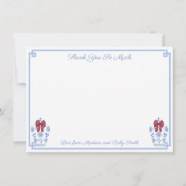 Carte De Remerciements Élégant Mariage Baby Shower Noël Rouge Blanc Bleu