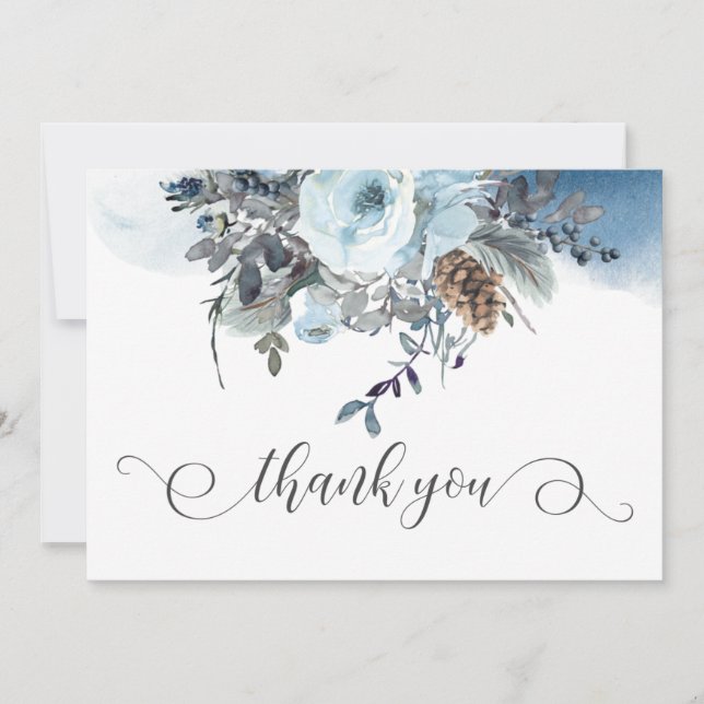 Carte De Remerciements Elégant Mariage bleu bleu bleu bleu floral (Devant)