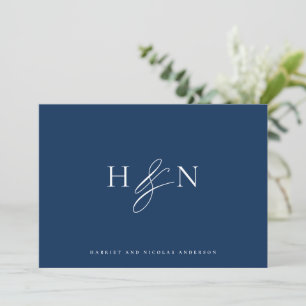 Carte De Remerciements Élégant Mariage bleu marine Monogram