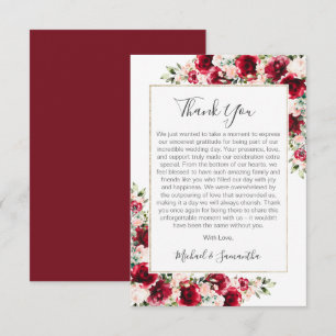 Carte De Remerciements Élégant Mariage Blush et Red Roses