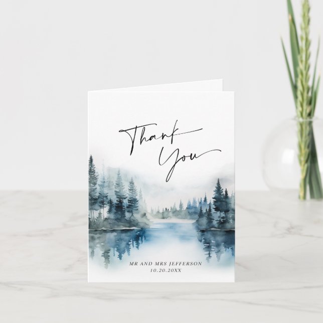 Carte De Remerciements Elégant Mariage Boho Forêt Foggy Aquarelle (Devant)