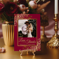 Élégant Mariage Burgundy & Gold Chic Love & Thanks