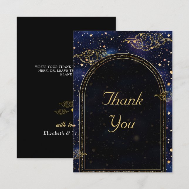 Carte De Remerciements Élégant mariage céleste mystique (Devant / Derrière)