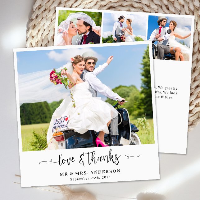 Carte De Remerciements Élégant Mariage Chic Customisé 4 Photo Collage (Créateur téléchargé)