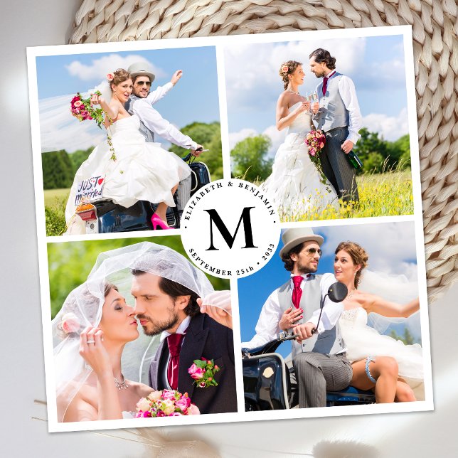Carte De Remerciements Élégant Mariage Chic Personnalisé Photo Collage Mo (Créateur téléchargé)