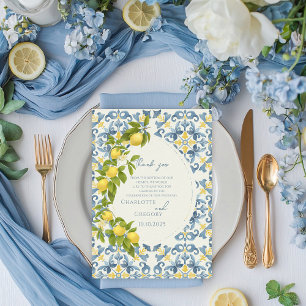 Carte De Remerciements Élégant Mariage citron en carrelage bleu italien