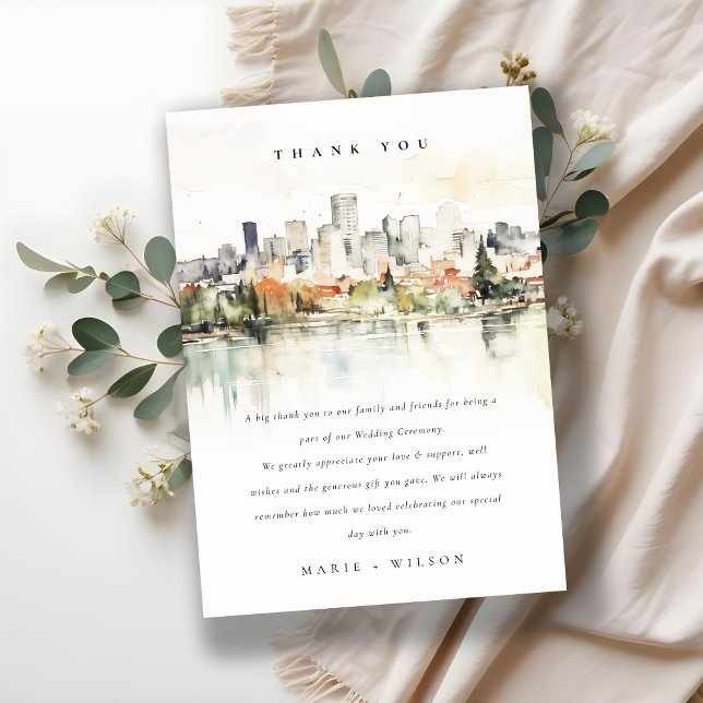 Carte De Remerciements Élégant Mariage d'aquarelle de Portland Oregon Sky (Créateur téléchargé)