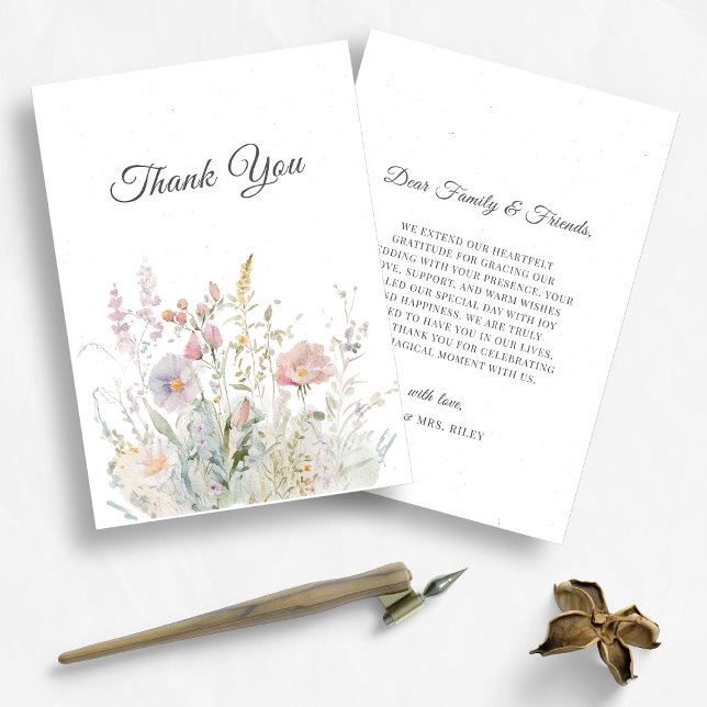 Carte De Remerciements Élégant Mariage d'aquarelle florale Fleur sauvage (Créateur téléchargé)