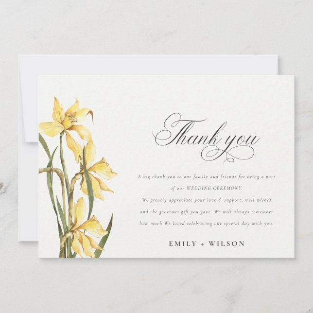 Carte De Remerciements Élégant Mariage d'aquarelle florale jaune (Devant)