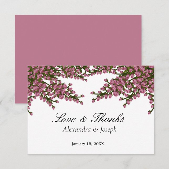 Carte De Remerciements Élégant Mariage d'aquarelle rose (Devant / Derrière)