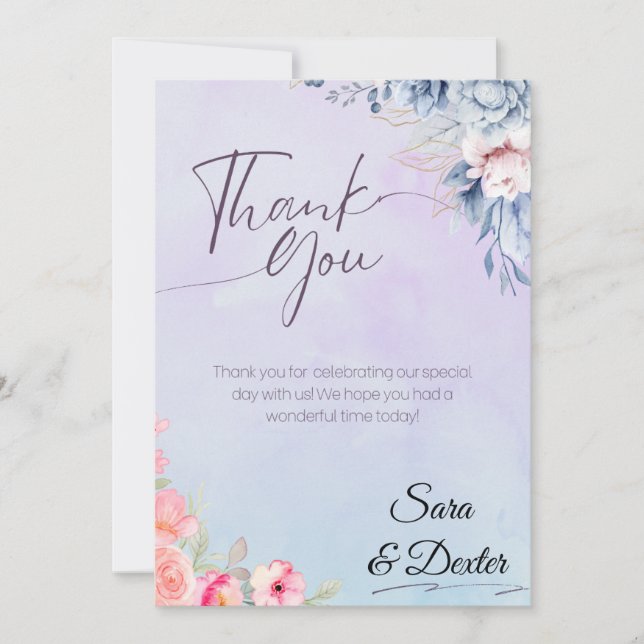 Carte De Remerciements Élégant Mariage d'aquarelle rose (Devant)