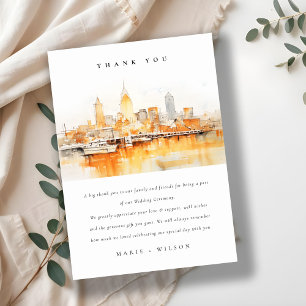 Carte De Remerciements Élégant Mariage d'aquarelle Skyline de Nashville C