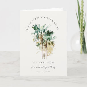 Carte De Remerciements Elégant Mariage d'aquarelle tropicale palmiers