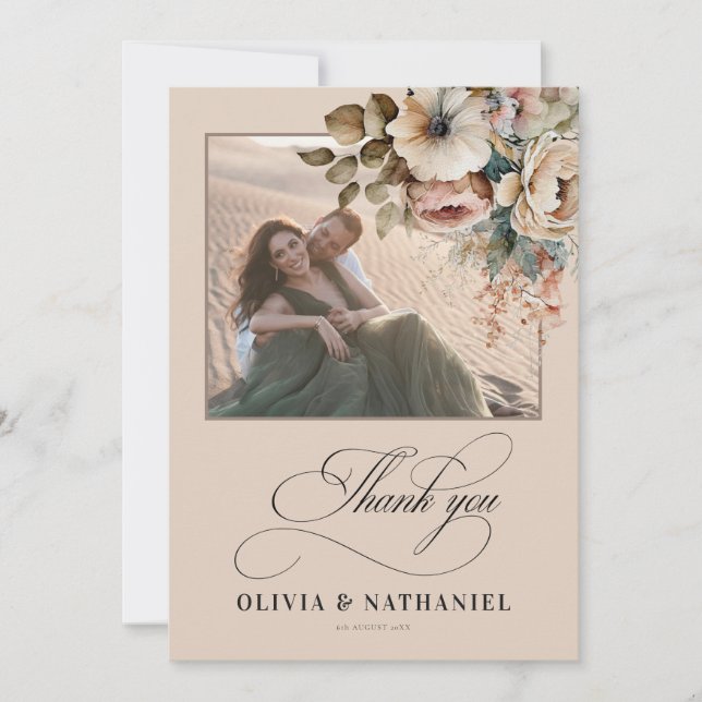 Carte De Remerciements Elégant Mariage de automne Floral Photo (Devant)