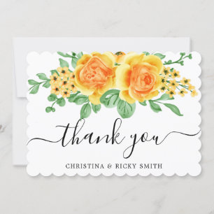 Carte De Remerciements Élégant Mariage de bouquet de rose jaune