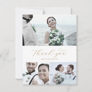 Carte De Remerciements Élégant Mariage de collection photo Gold Script 3