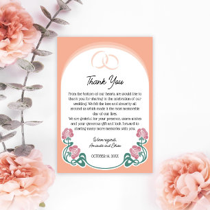 Carte De Remerciements Élégant Mariage de couleur Art Nouveau Peach