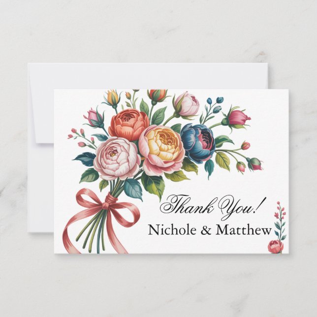 Carte De Remerciements Élégant Mariage de couronnes florales (Devant)