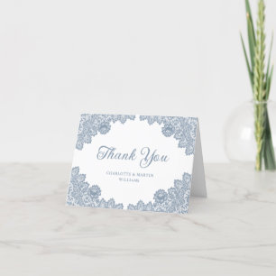 Carte De Remerciements Elégant Mariage de dentelle bleu bleu-bleu