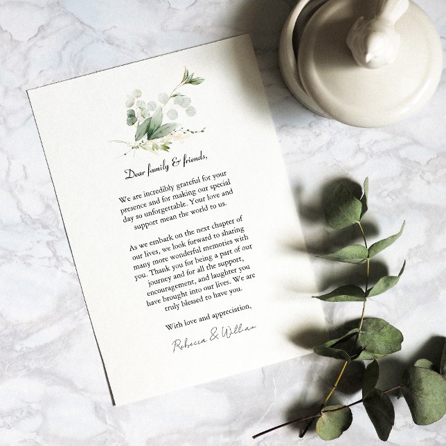 Carte De Remerciements Élégant Mariage de feuillage Eucalyptus (Express gratitude with our Eucalyptus Thank You Cards, perfect for post-wedding appreciation.)