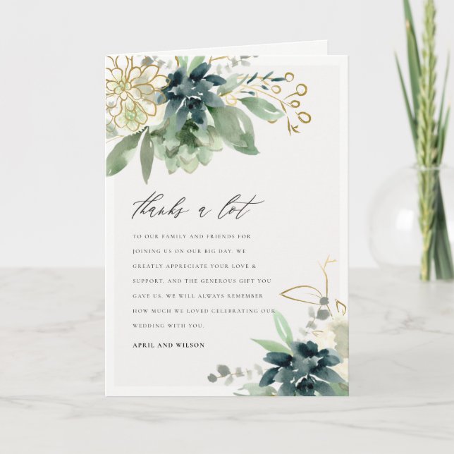Carte De Remerciements Élégant Mariage de feuillage gris bleu bleu brilla (Devant)