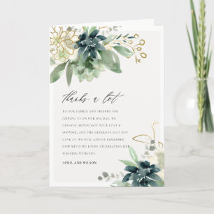 Carte De Remerciements Élégant Mariage de feuillage gris bleu bleu brilla