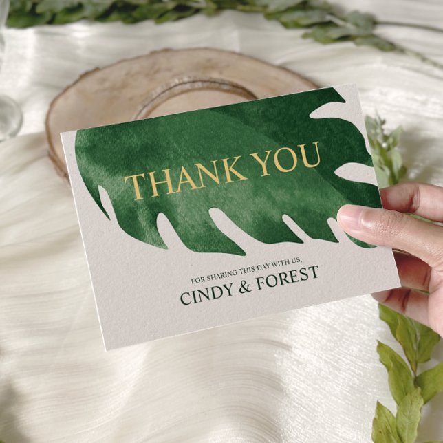 Carte De Remerciements Élégant Mariage de feuille de Monstera verte tropi (Créateur téléchargé)