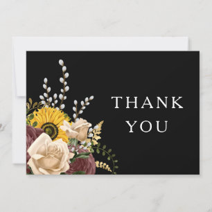 Carte De Remerciements Élégant Mariage de fleurs noires