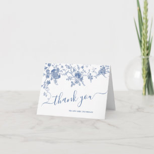 Carte De Remerciements Élégant Mariage de Floral Bleu Victorien Français