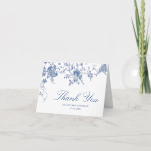 Carte De Remerciements Élégant Mariage de Floral Bleu Victorien Français
