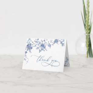 Carte De Remerciements Élégant Mariage de Floral Bleu Victorien Français