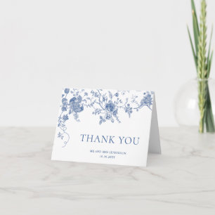 Carte De Remerciements Élégant Mariage de Floral Bleu Victorien Français