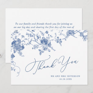 Carte De Remerciements Élégant Mariage de Floral Bleu Victorien Français
