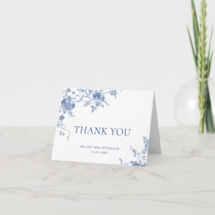 Carte De Remerciements Élégant Mariage de Floral Bleu Victorien Français