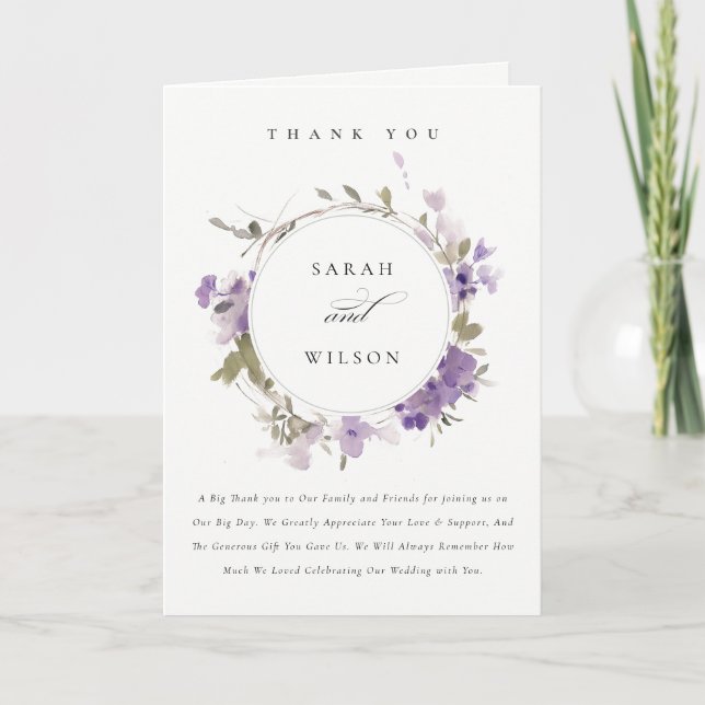 Carte De Remerciements Élégant Mariage de germe de prairie rustique Lilac (Devant)
