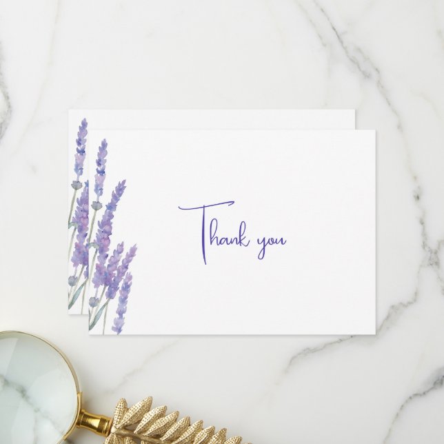 Carte De Remerciements Élégant Mariage de Lavande aquarelle (Devant/Arrière en situation)