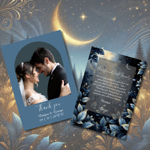 Carte De Remerciements Élégant Mariage de Midnight Blue et Gold Forest