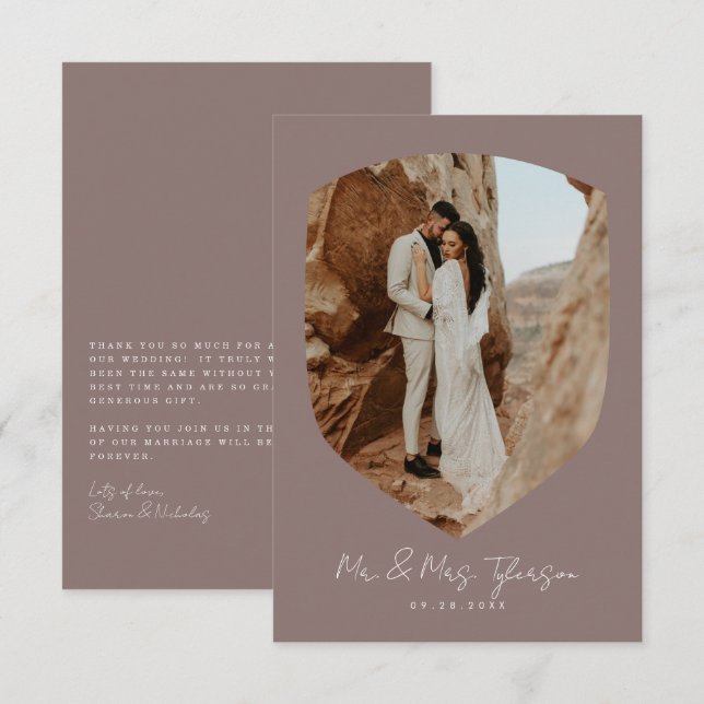 Carte De Remerciements Élégant Mariage de photo encadrée manuscrite Mauve (Devant / Derrière)