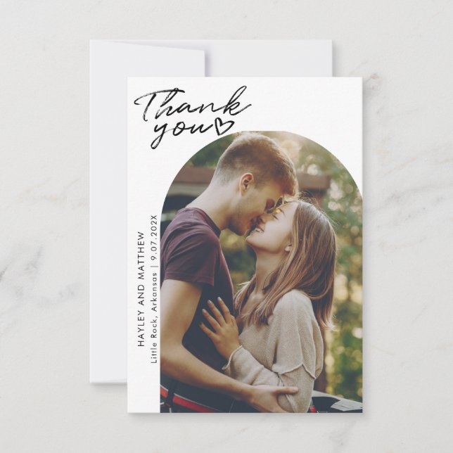 Carte De Remerciements Élégant Mariage de photos d'arc moderne (Devant)