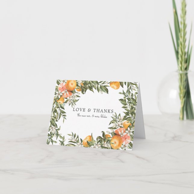 Carte De Remerciements Élégant Mariage de photos du verger de Citrus (Devant)