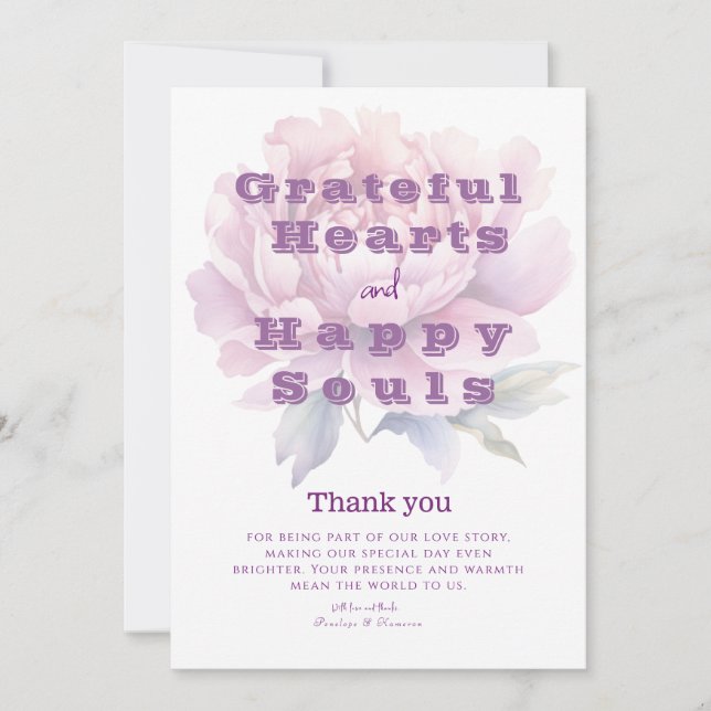 Carte De Remerciements Élégant Mariage de pivoine violet (Devant)
