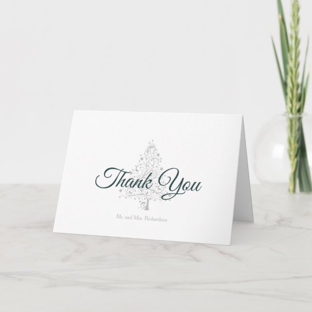 Carte De Remerciements Élégant Mariage de vacances Emerald Silver (Devant)