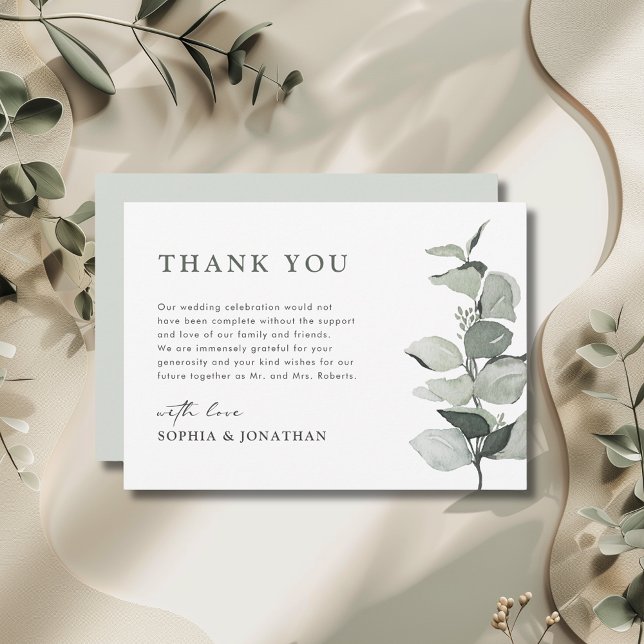 Carte De Remerciements Elégant Mariage de verdure Eucalyptus (Elegant Eucalyptus Wedding Thank You Card)