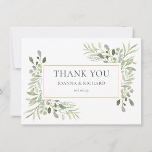 Carte De Remerciements Elégant Mariage de verdure géométrique or